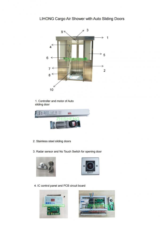 Тоннель ливня воздуха автоматических раздвижных дверей нержавеющей стали Двух-лист тайника большой для материалов для комнаты класса 100 чистой 0