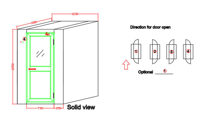 Автоматический дуя ливень воздуха чистой комнаты с дверью качания W730mm алюминиевой, шириной 1230mm 3