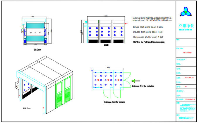 Ливень воздуха для людей и материалов с 4 дверями контролируемыми ПЛК и экраном касания 3
